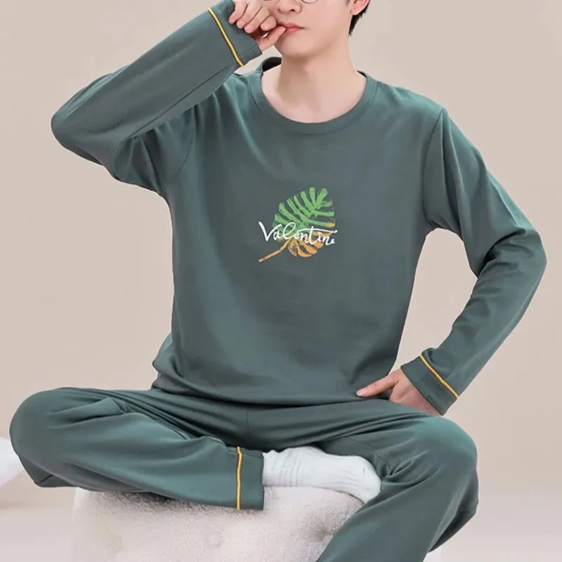Spring Autumn Plus 5XL Knitted Men's Sleepwear Letter Lattice Pajamas Plaid Pajamas Sets Casual Loungewear Pyjamas Night Fashion
