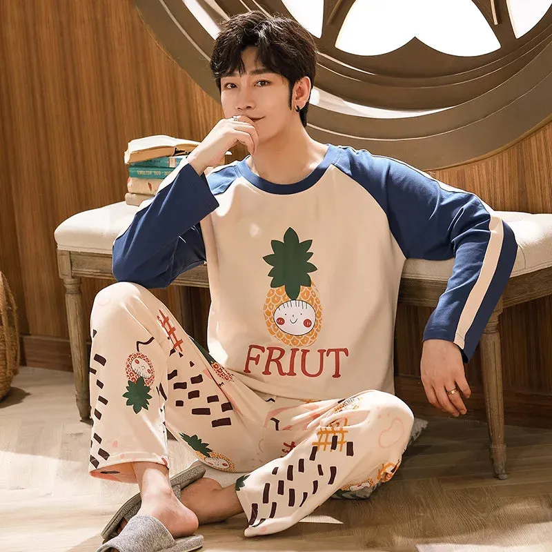 Spring Autumn Plus 5XL Knitted Men's Sleepwear Letter Lattice Pajamas Plaid Pajamas Sets Casual Loungewear Pyjamas Night Fashion