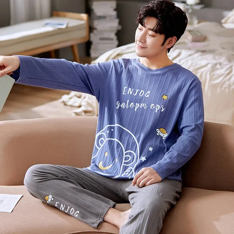 Spring Autumn Plus 5XL Knitted Men's Sleepwear Letter Lattice Pajamas Plaid Pajamas Sets Casual Loungewear Pyjamas Night Fashion