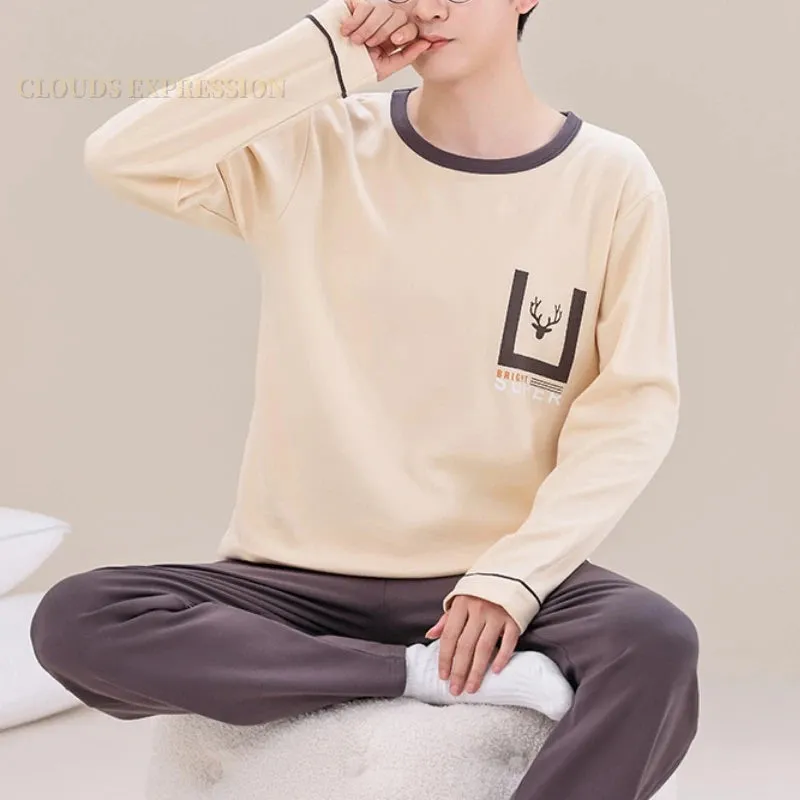 Spring Autumn Plus 5XL Knitted Men's Sleepwear Letter Lattice Pajamas Plaid Pajamas Sets Casual Loungewear Pyjamas Night Fashion