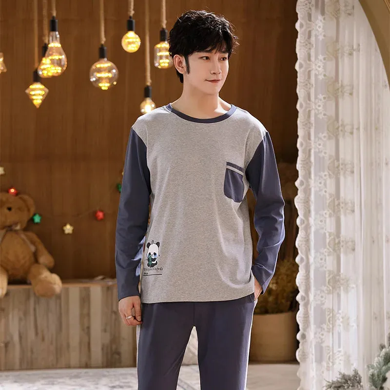 Spring Autumn Plus 5XL Knitted Men's Sleepwear Letter Lattice Pajamas Plaid Pajamas Sets Casual Loungewear Pyjamas Night Fashion