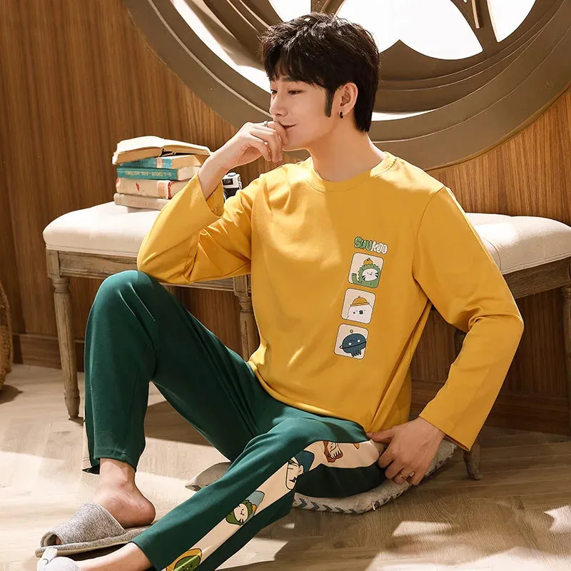 Spring Autumn Plus 5XL Knitted Men's Sleepwear Letter Lattice Pajamas Plaid Pajamas Sets Casual Loungewear Pyjamas Night Fashion