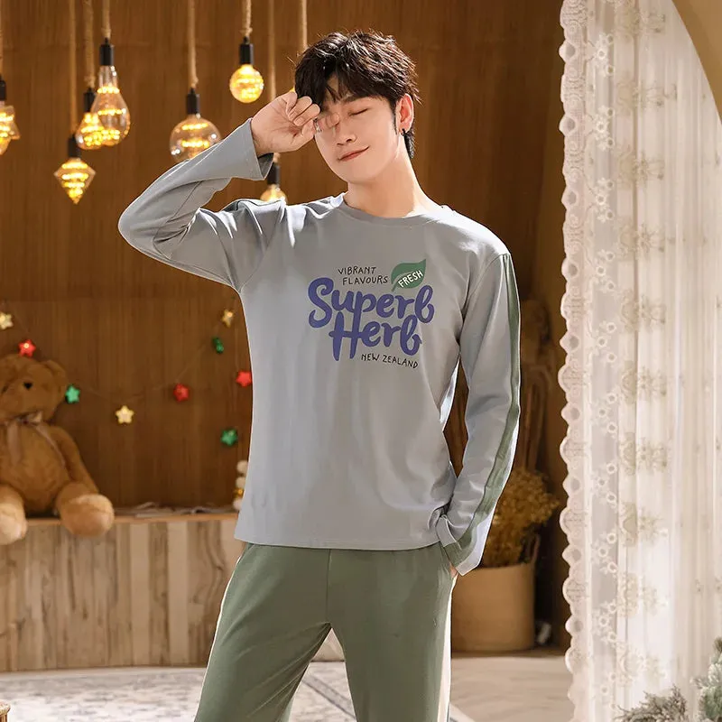 Spring Autumn Plus 5XL Knitted Men's Sleepwear Letter Lattice Pajamas Plaid Pajamas Sets Casual Loungewear Pyjamas Night Fashion