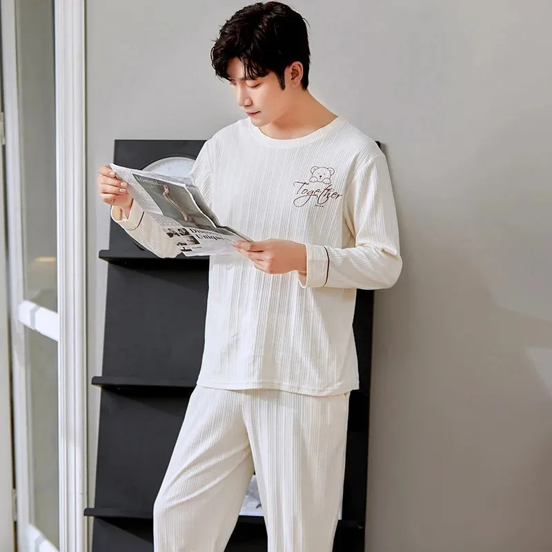 Spring Autumn Plus 5XL Knitted Men's Sleepwear Letter Lattice Pajamas Plaid Pajamas Sets Casual Loungewear Pyjamas Night Fashion