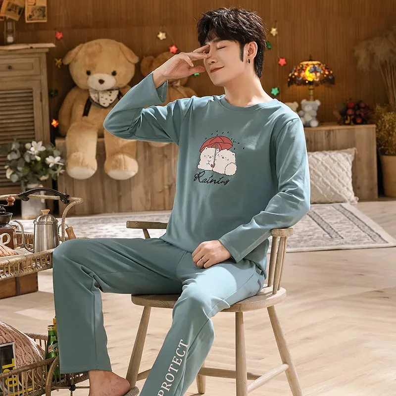 Spring Autumn Plus 5XL Knitted Men's Sleepwear Letter Lattice Pajamas Plaid Pajamas Sets Casual Loungewear Pyjamas Night Fashion