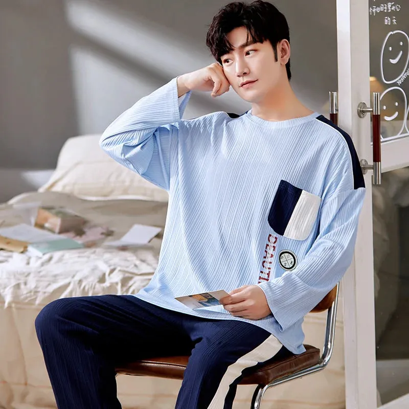 Spring Autumn Plus 5XL Knitted Men's Sleepwear Letter Lattice Pajamas Plaid Pajamas Sets Casual Loungewear Pyjamas Night Fashion