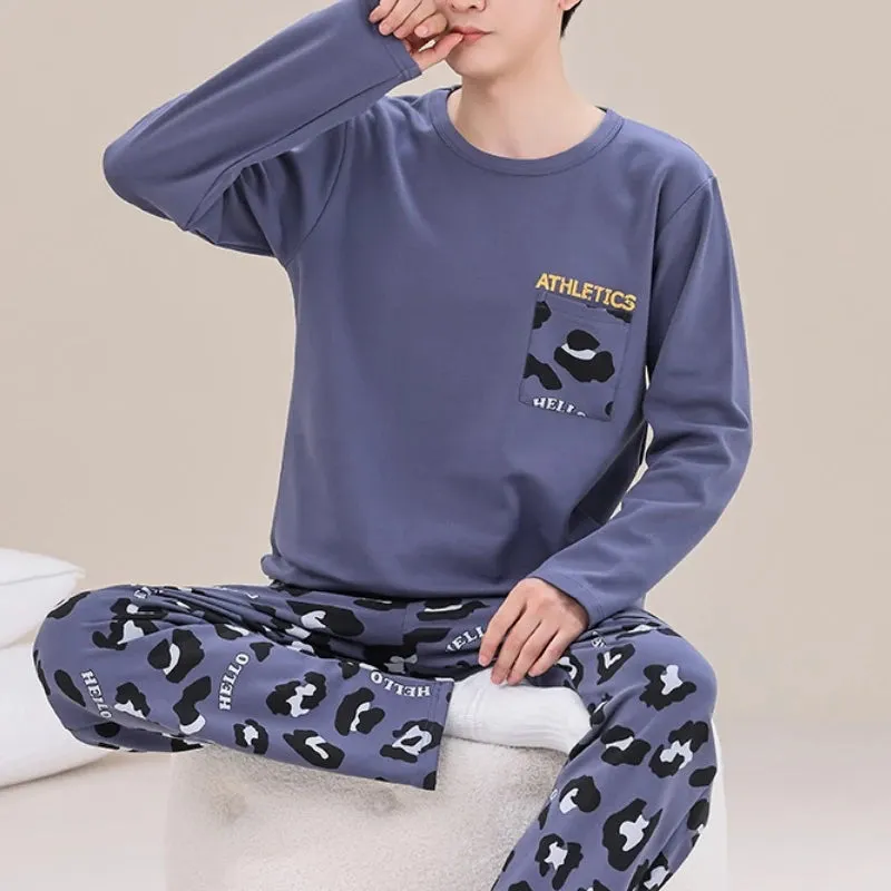 Spring Autumn Plus 5XL Knitted Men's Sleepwear Letter Lattice Pajamas Plaid Pajamas Sets Casual Loungewear Pyjamas Night Fashion