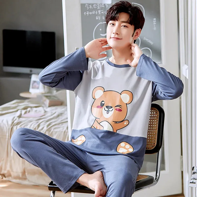 Spring Autumn Plus 5XL Knitted Men's Sleepwear Letter Lattice Pajamas Plaid Pajamas Sets Casual Loungewear Pyjamas Night Fashion