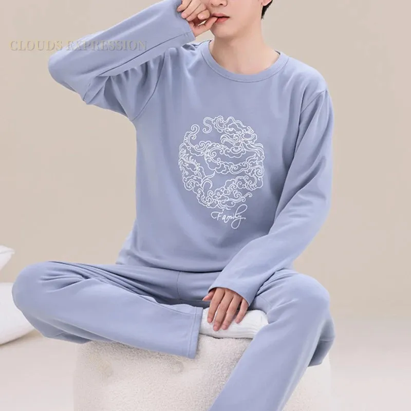 Spring Autumn Plus 5XL Knitted Men's Sleepwear Letter Lattice Pajamas Plaid Pajamas Sets Casual Loungewear Pyjamas Night Fashion