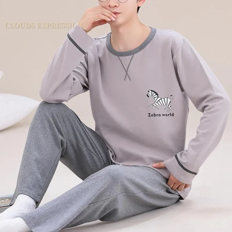 Spring Autumn Plus 5XL Knitted Men's Sleepwear Letter Lattice Pajamas Plaid Pajamas Sets Casual Loungewear Pyjamas Night Fashion