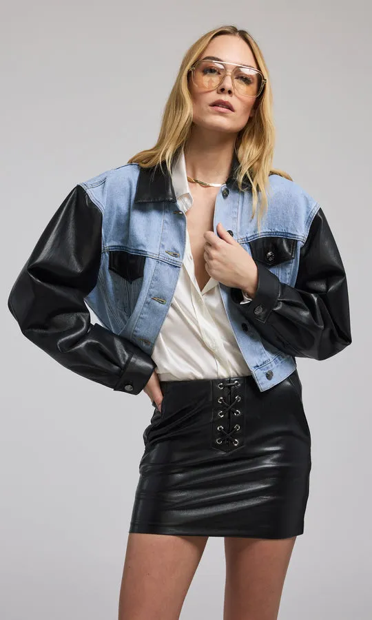 Valex Vegan Leather Denim Jacket