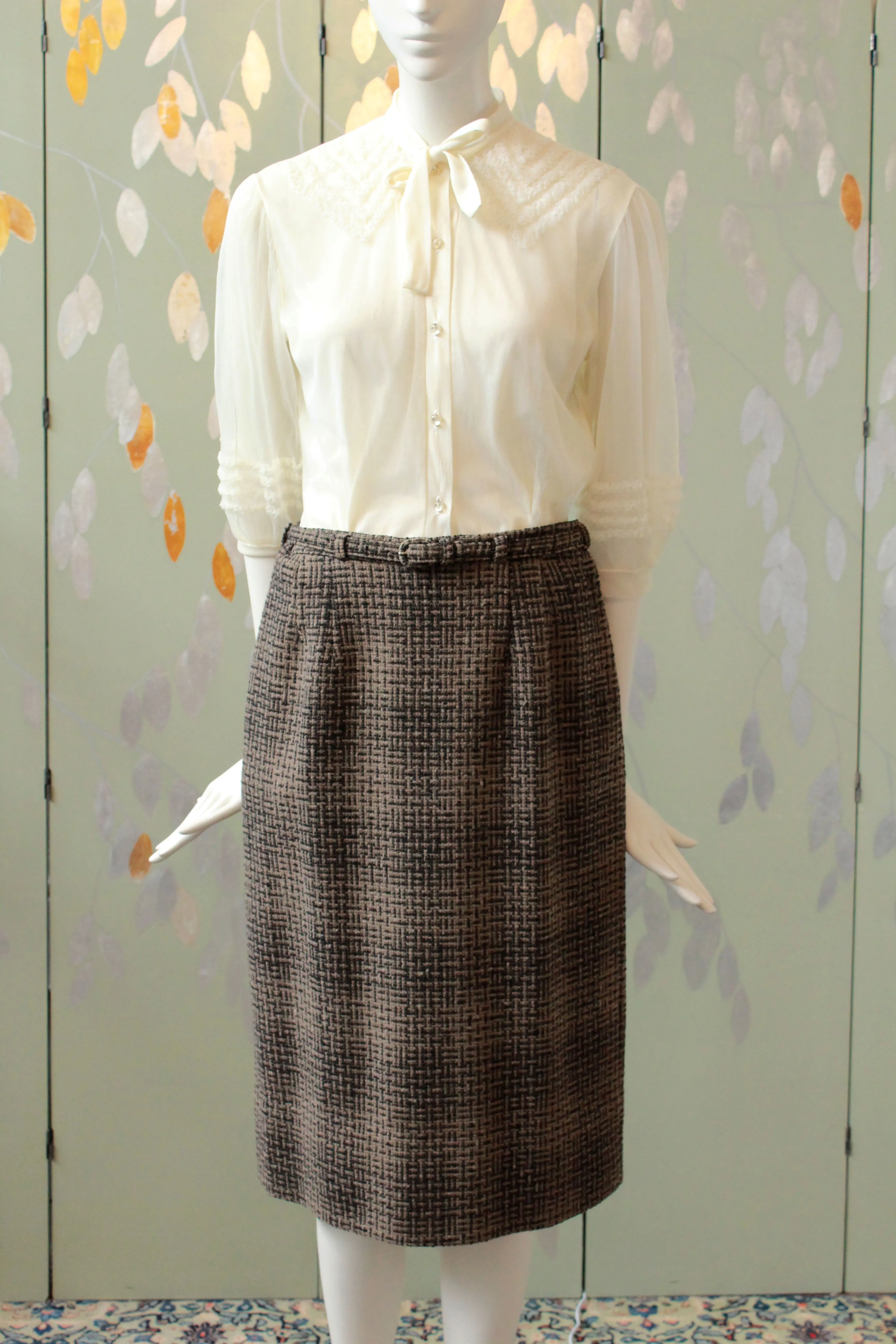 Vintage 1960s Brown And Black Tweed Skirt, Waist 28