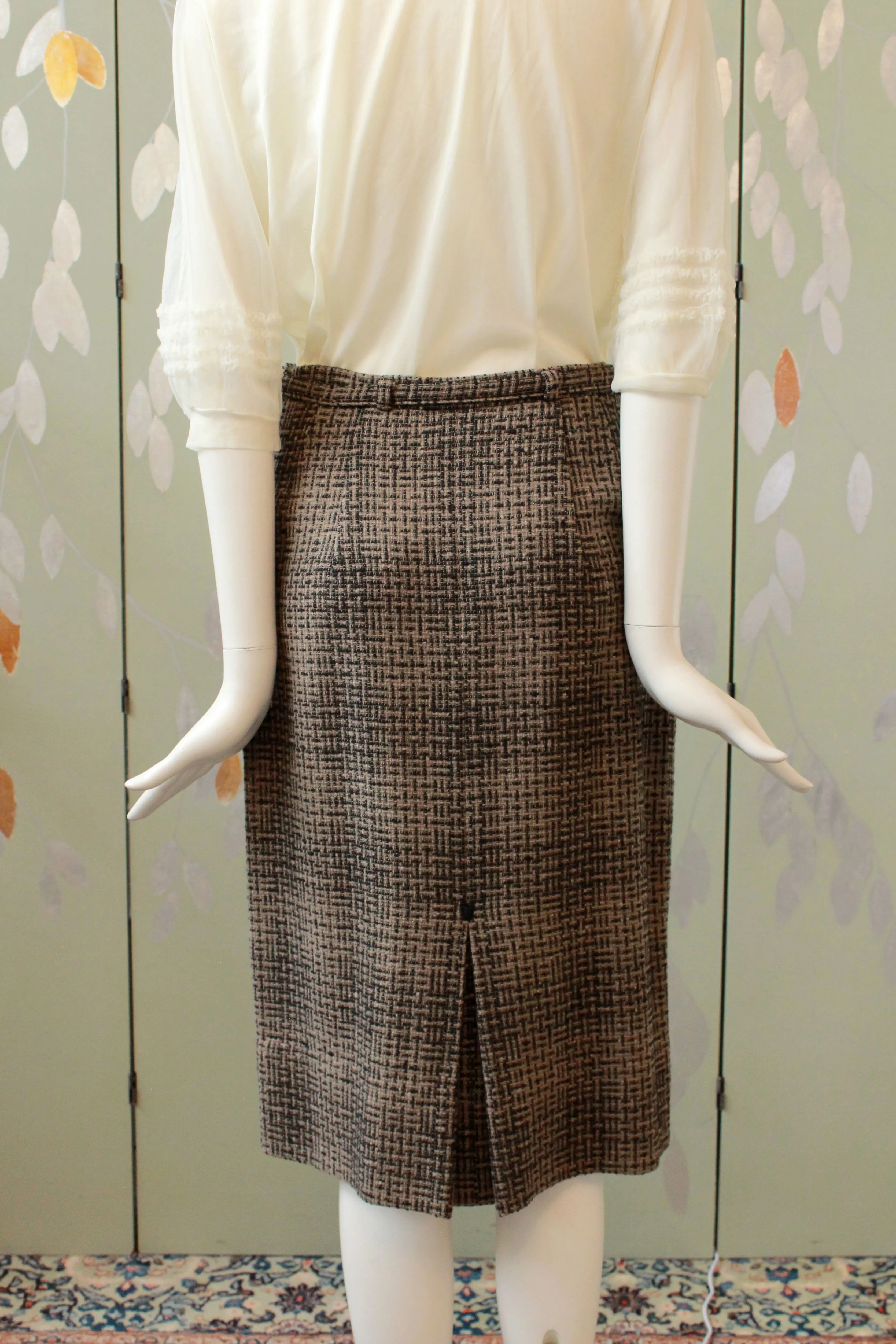Vintage 1960s Brown And Black Tweed Skirt, Waist 28