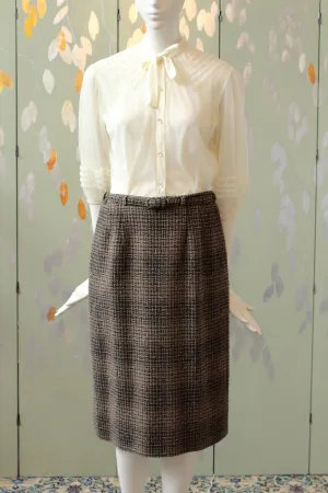 Vintage 1960s Brown And Black Tweed Skirt, Waist 28