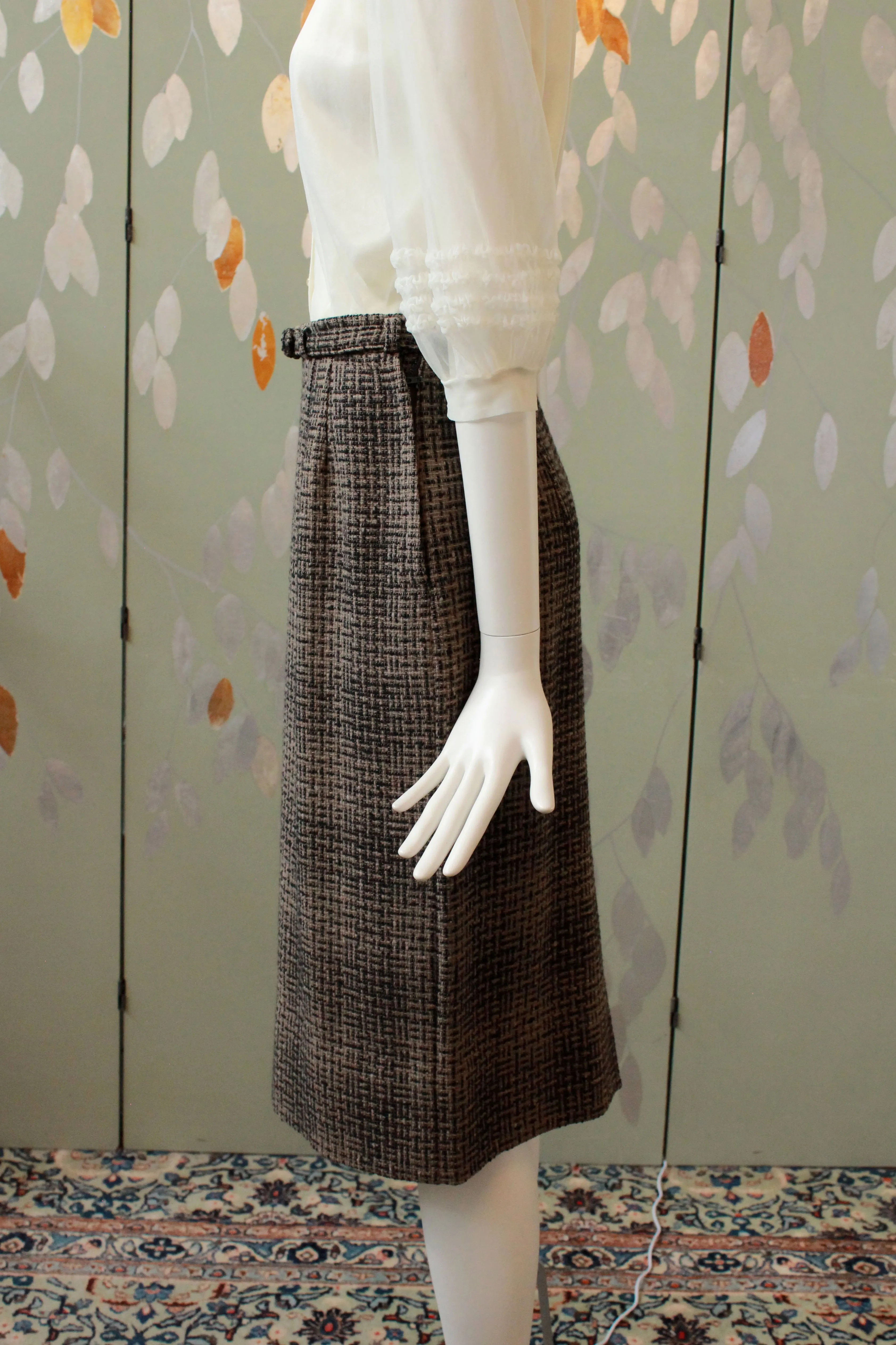Vintage 1960s Brown And Black Tweed Skirt, Waist 28