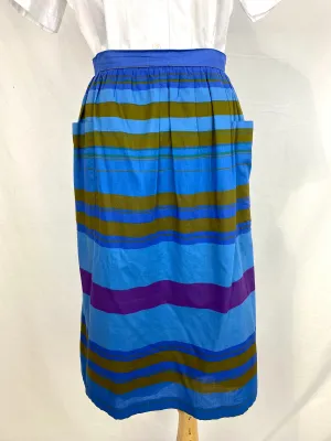 Vintage 1980s Cotton Blue/ Brown Vertical Stripe Skirt, Small