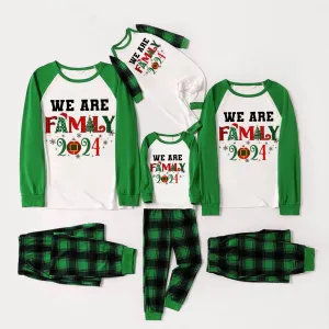We are Family 2024 Print Long Sleeve Top With Green & Black Plaid Christmas Family Matching Pajamas