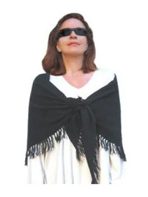 Womens Soft Black Cashmere Fringed Shawl