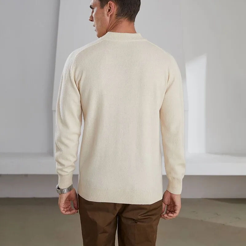 Zipper Neck 100% Goat Cashmere Knitted Long Sleeve Jumper