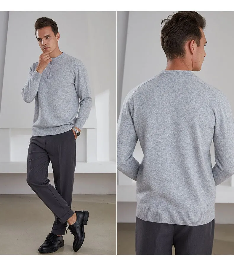 Zipper Neck 100% Goat Cashmere Knitted Long Sleeve Jumper
