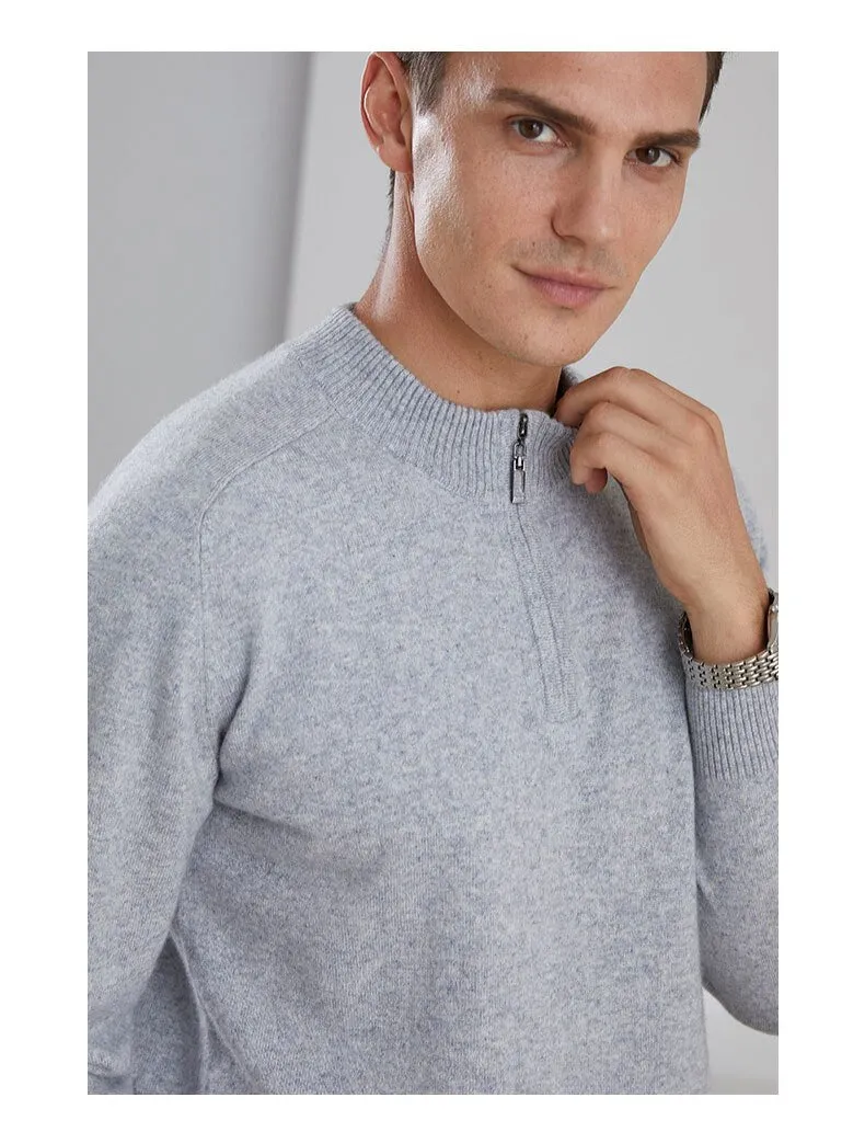 Zipper Neck 100% Goat Cashmere Knitted Long Sleeve Jumper