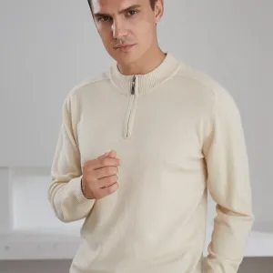 Zipper Neck 100% Goat Cashmere Knitted Long Sleeve Jumper